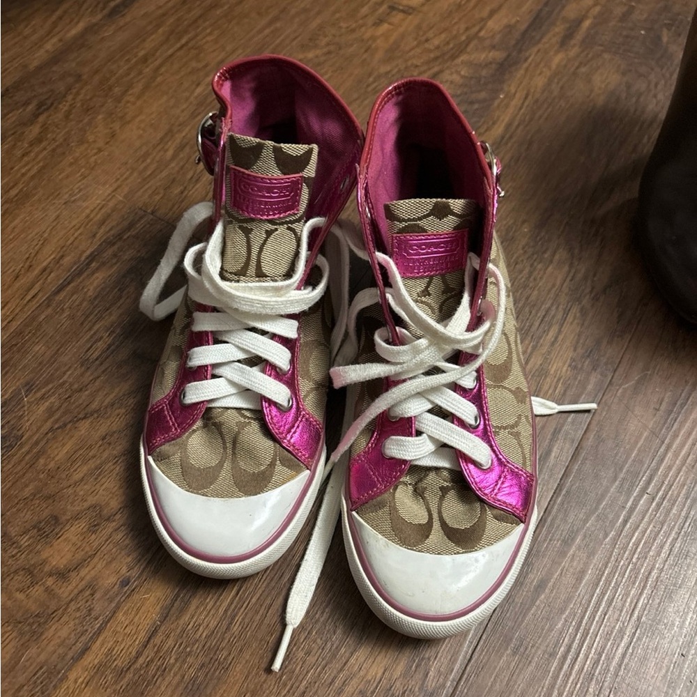 Coach High-Top Sneakers - Pink and Tan